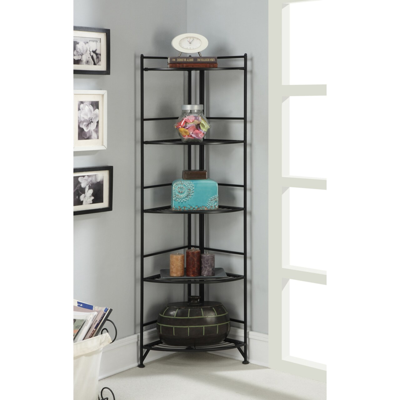 Convenience Concepts Xtra Storage 5 Tier Folding Metal Corner Shelf, Black